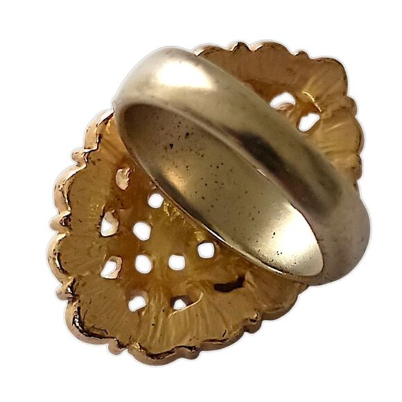 Rhinestone Large Cocktail Ring 6.75 Gold Tone Statement Medieval Mermaid Fairy. - Picture 4 of 16